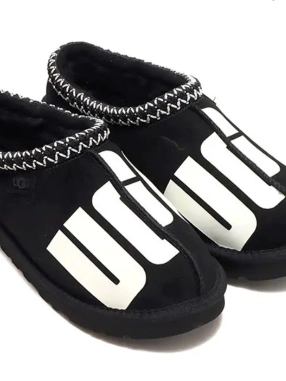 Ugg Tasman Chopd Logo Slippers Suede Leather Black White US 8